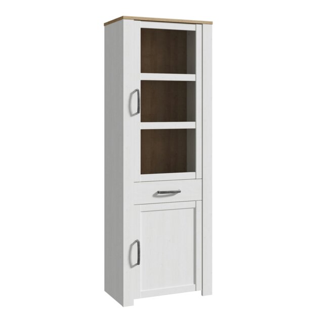 Rackhams Bohol Narrow Display Cabinet in Riviera Oak/White - Full Assembly Required - Riviera Oak & White - Matt - image 1