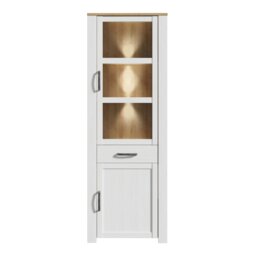 Rackhams Bohol Narrow Display Cabinet in Riviera Oak/White - Full Assembly Required - Riviera Oak & White - Matt - thumbnail 6