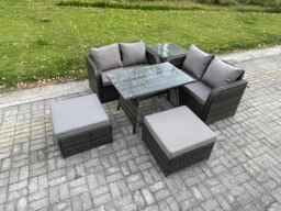 Rackhams Garden Furniture Sets 6 Seater Rattan Furniture Manual Wicker Patio Sofa Patio Conversation Set with 2 Big Footstool Side Table Dark Grey Mixed - thumbnail 2