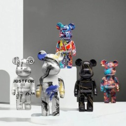 Rackhams Graffiti Bear Resin Statue Decor - Modern Colourful Bear Ornament 27cm - A2 (27cm) - thumbnail 3