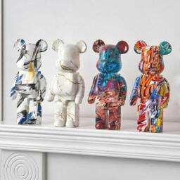 Rackhams Graffiti Bear Resin Statue Decor - Modern Colourful Bear Ornament 27cm - A2 (27cm) - thumbnail 5