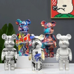 Rackhams Graffiti Bear Resin Statue Decor - Modern Colourful Bear Ornament 27cm - A2 (27cm) - thumbnail 4
