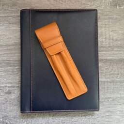 Rackhams Leather A5 Refillable Notebook Cover & Double Pen Case – Gift Set - Navy/Tan - One Size