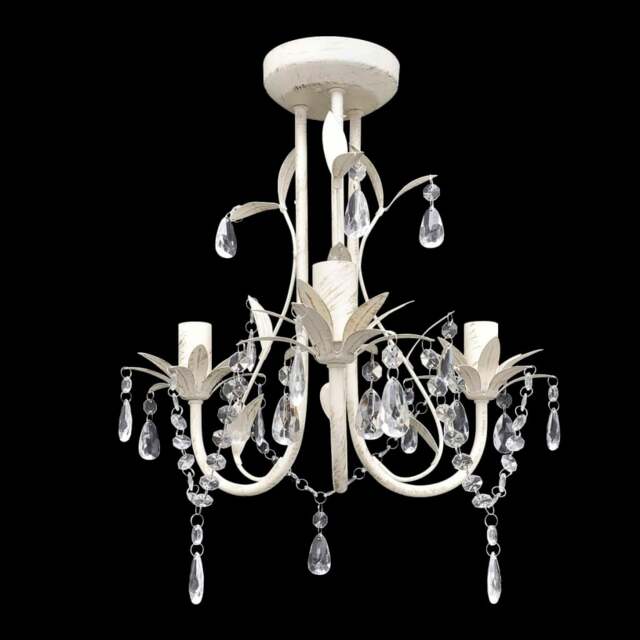 Rackhams Crystal Pendant Ceiling Lamp Chandelier Elegant White