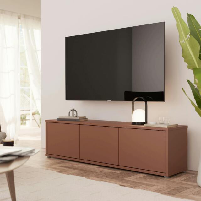 Rackhams Alice Springs Wide TV Cabinet with 3 Doors Push-to-Open in Terracotta - W 154.2 X  H 41.5 X  D 34.9cm - 1 - Manufactured Wood - image 1