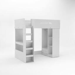 Rackhams Single High Sleeper Bed Frame with Desk, Storage & Hanging Area, White - Single - thumbnail 3