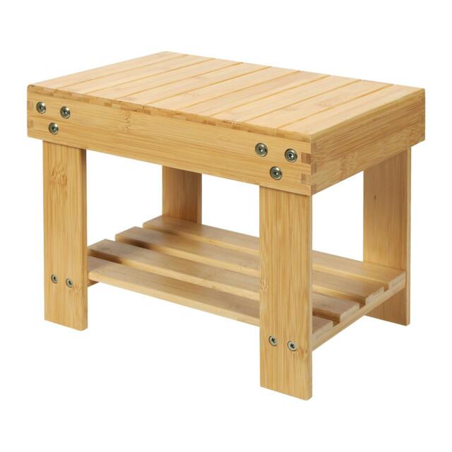 Rackhams Step Stool Seat Bamboo Multi Purpose with Storage Shelf Home Shop Kids - image 1