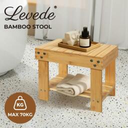 Rackhams Step Stool Seat Bamboo Multi Purpose with Storage Shelf Home Shop Kids - thumbnail 2