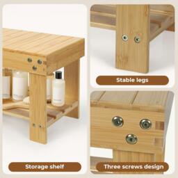 Rackhams Step Stool Seat Bamboo Multi Purpose with Storage Shelf Home Shop Kids - thumbnail 4