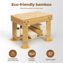Rackhams Step Stool Seat Bamboo Multi Purpose with Storage Shelf Home Shop Kids - thumbnail 5