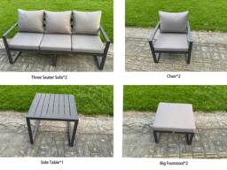 Rackhams 10 Seater Aluminium Garden Furniture Set with Adjustable Rising Dining Table, 2 Sofas, 2 Chairs, 2 Footstools, Side Table - Grey - thumbnail 3