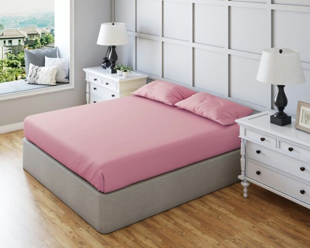 Rackhams Non Iron Polycotton Plain Dyed Fitted Sheet Extra Deep 25cm Elasticated Skirt - Cot Bed(70x140cm) - Pink - image 1