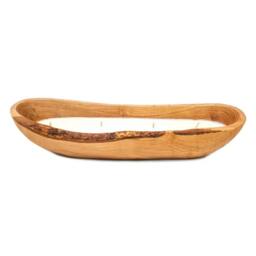 Rackhams Reusable Handmade Olive Wood Boat Soy Wax Candles - 25cm/35cm - thumbnail 3