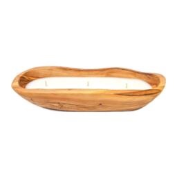 Rackhams Reusable Handmade Olive Wood Boat Soy Wax Candles - 25cm/35cm - thumbnail 2