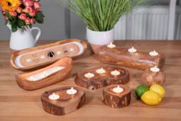 Rackhams Reusable Handmade Olive Wood Boat Soy Wax Candles - 25cm/35cm - thumbnail 4