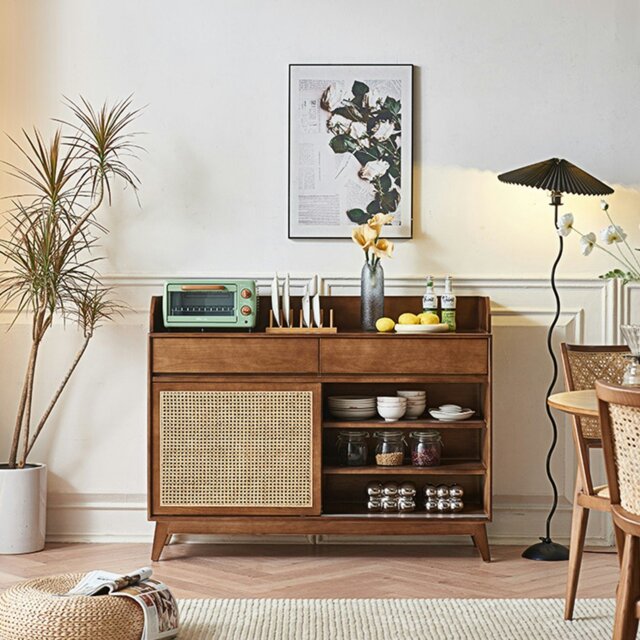 Rackhams Cameron Sideboard, Rattan Cabinet With Glass Sliding Door - image 1