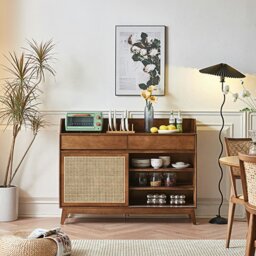 Rackhams Cameron Sideboard, Rattan Cabinet With Glass Sliding Door - thumbnail 1