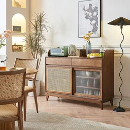 Rackhams Cameron Sideboard, Rattan Cabinet With Glass Sliding Door - thumbnail 2
