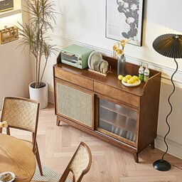 Rackhams Cameron Sideboard, Rattan Cabinet With Glass Sliding Door - thumbnail 3