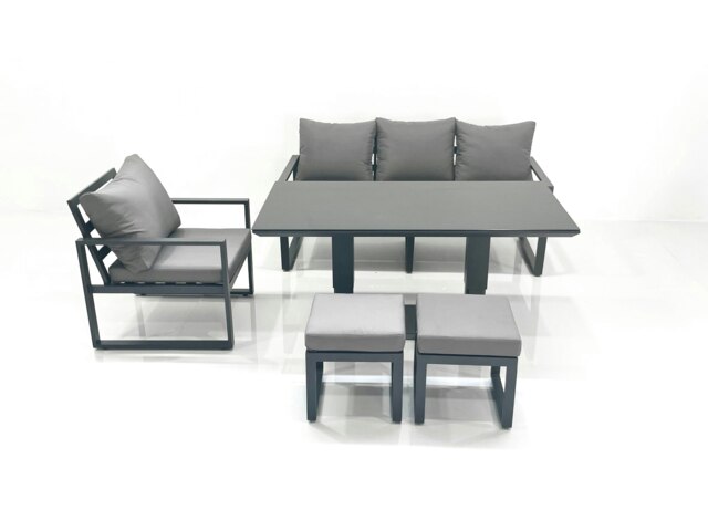 Rackhams Outdoor Aluminium Garden Furniture Set with Adjustable Rising Lifting Dining Table 3 Seater Sofa Chair 2 Small Footstools Dark Grey - image 1