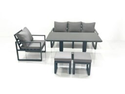 Rackhams Outdoor Aluminium Garden Furniture Set with Adjustable Rising Lifting Dining Table 3 Seater Sofa Chair 2 Small Footstools Dark Grey - thumbnail 2