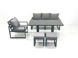 Rackhams Outdoor Aluminium Garden Furniture Set with Adjustable Rising Lifting Dining Table 3 Seater Sofa Chair 2 Small Footstools Dark Grey - thumbnail 1