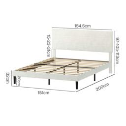 Rackhams King Bed Frame Upholstered Headboard Platform Velvet Foam White Fabric - thumbnail 3
