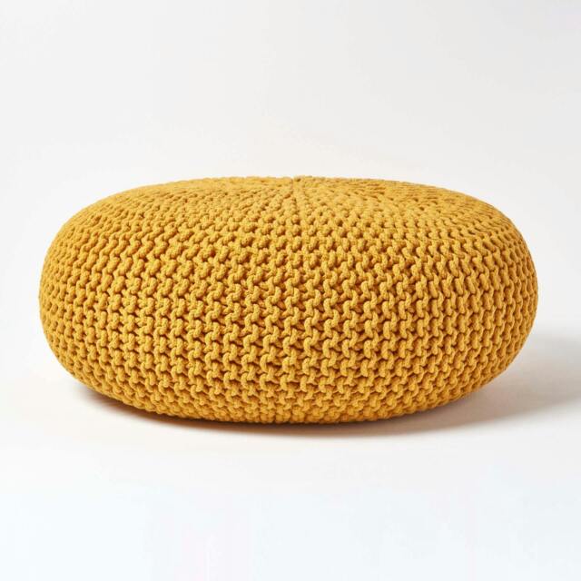 Rackhams Large Round Cotton Knitted Pouffe Footstool - Mustard - image 1