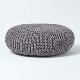 Rackhams Large Round Cotton Knitted Pouffe Footstool - Mustard - thumbnail 2