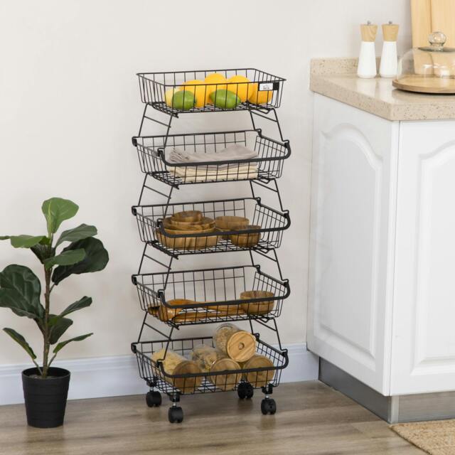 Rackhams 5 Tier Storage Trolley Cart Vegetable Rack with Wheels for Kitchen - 5 - Storage Basket - Steel - image 1