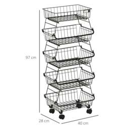 Rackhams 5 Tier Storage Trolley Cart Vegetable Rack with Wheels for Kitchen - 5 - Storage Basket - Steel - thumbnail 3