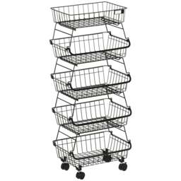 Rackhams 5 Tier Storage Trolley Cart Vegetable Rack with Wheels for Kitchen - 5 - Storage Basket - Steel - thumbnail 2