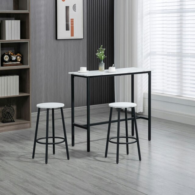 Rackhams 3 Piece Bar Table Set for 2 with Stools Steel Frame Footrest White - White - image 1