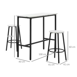 Rackhams 3 Piece Bar Table Set for 2 with Stools Steel Frame Footrest White - White - thumbnail 5