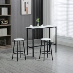 Rackhams 3 Piece Bar Table Set for 2 with Stools Steel Frame Footrest White - White