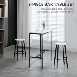 Rackhams 3 Piece Bar Table Set for 2 with Stools Steel Frame Footrest White - White - thumbnail 3