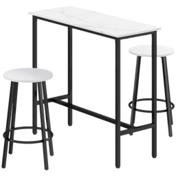 Rackhams 3 Piece Bar Table Set for 2 with Stools Steel Frame Footrest White - White - thumbnail 2