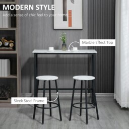 Rackhams 3 Piece Bar Table Set for 2 with Stools Steel Frame Footrest White - White - thumbnail 4