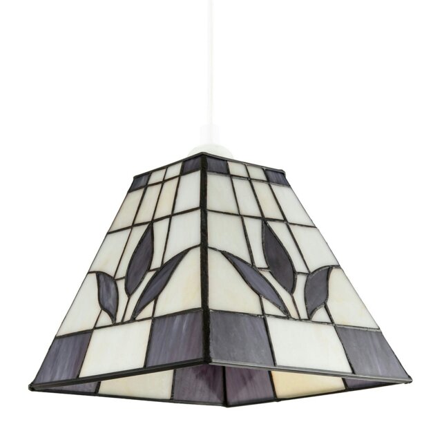 Rackhams Square Purple and Amber Stained Glass Tiffany Pendant Lighting Shade - image 1