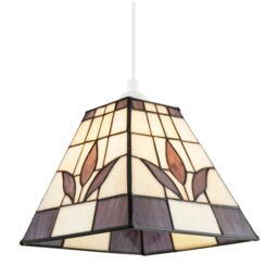 Rackhams Square Purple and Amber Stained Glass Tiffany Pendant Lighting Shade - thumbnail 2