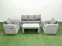Rackhams PE Rattan Garden Furniture Set Reclining Chair Sofa Lounge Sofa Set Rectangular Coffee Table Side Table Light Grey - thumbnail 1