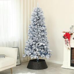 Rackhams 6 Foot Artificial Blue Snow Flocked Christmas Tree with Hinged Branches