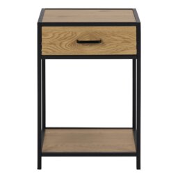 Rackhams Seaford Bedside Table with 1 Drawer in Black & Oak - 1 - Black - Manufactured wood,Powder coated Steel - thumbnail 2