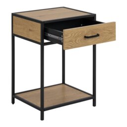 Rackhams Seaford Bedside Table with 1 Drawer in Black & Oak - 1 - Black - Manufactured wood,Powder coated Steel - thumbnail 4