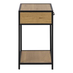 Rackhams Seaford Bedside Table with 1 Drawer in Black & Oak - 1 - Black - Manufactured wood,Powder coated Steel - thumbnail 3