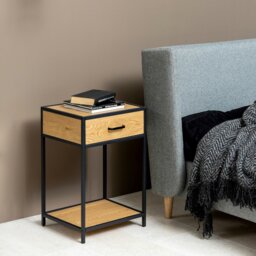 Rackhams Seaford Bedside Table with 1 Drawer in Black & Oak - 1 - Black - Manufactured wood,Powder coated Steel - thumbnail 5