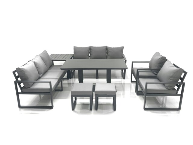 Rackhams Garden Sofa Set Aluminium Furniture Rising Dining Tabe Set with 2 Chair 2 Small Footstools Side Table Dark Grey - image 1