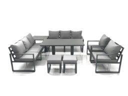 Rackhams Garden Sofa Set Aluminium Furniture Rising Dining Tabe Set with 2 Chair 2 Small Footstools Side Table Dark Grey - thumbnail 1