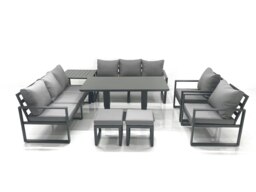 Rackhams Garden Sofa Set Aluminium Furniture Rising Dining Tabe Set with 2 Chair 2 Small Footstools Side Table Dark Grey - thumbnail 2