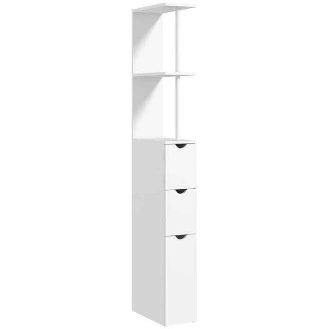 Rackhams Slim Bathroom Storage Cabinet with Drawers, Tall Bathroom Cupboard with 2-Tier Shelf, White - image 1